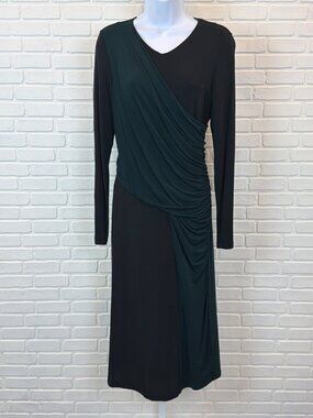 Boss Colorblock Draped Wrap Dress Black Green Medium